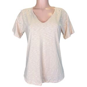 Acting Pro‎ Light Peach Pearl-Embellished Tee Small